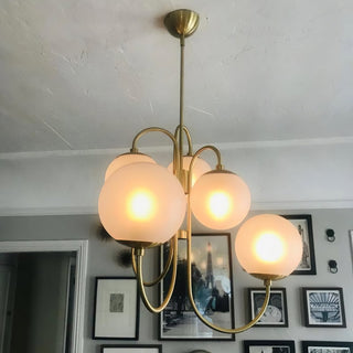 Lustra Lustre en Laiton avec Globe et Bras Courbés