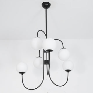 Lustra Lustre en Laiton avec Globe et Bras Courbés