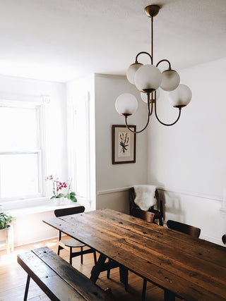 Lustra Lustre en Laiton avec Globe et Bras Courbés
