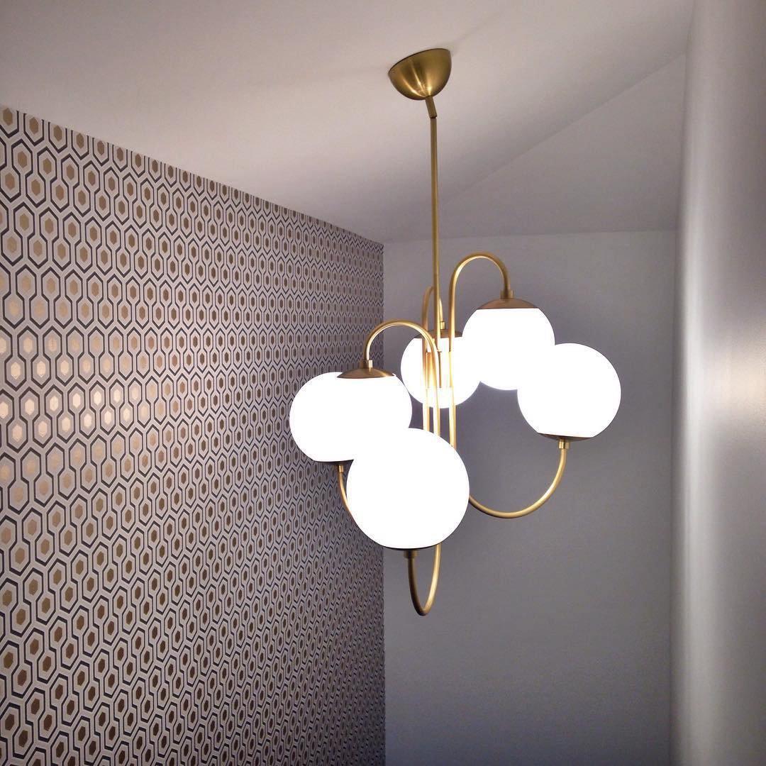 Tavelle Lustre en Laiton avec Globe et Bras Courbés