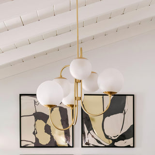 Lustra Lustre en Laiton avec Globe et Bras Courbés