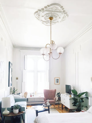Lustra Lustre en Laiton avec Globe et Bras Courbés