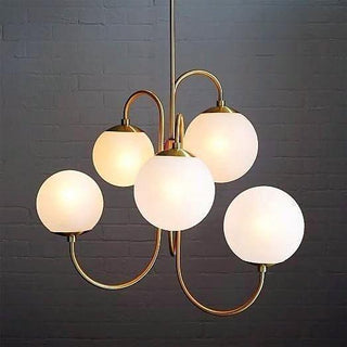 Lustra Lustre en Laiton avec Globe et Bras Courbés