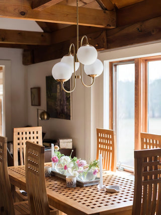 Lustra Lustre en Laiton avec Globe et Bras Courbés