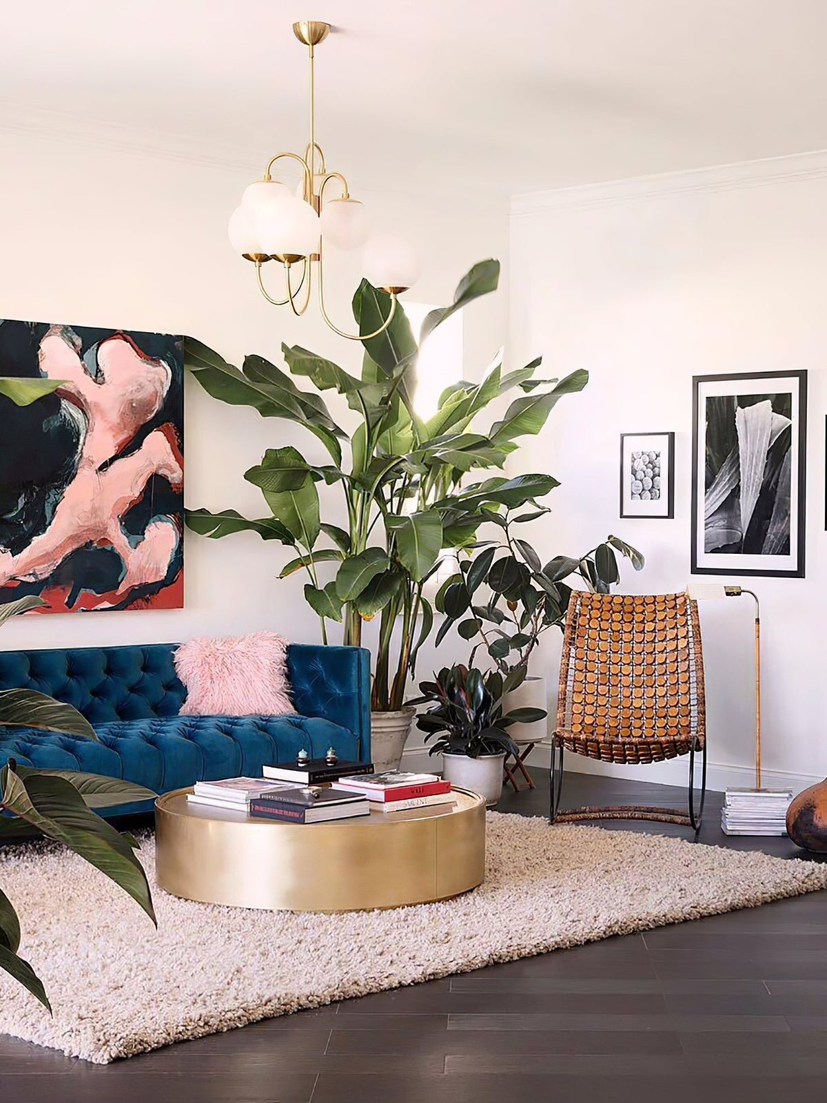 Tavelle Lustre en Laiton avec Globe et Bras Courbés