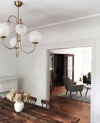 Lustra Lustre en Laiton avec Globe et Bras Courbés