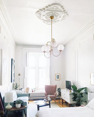 Lustra Lustre en Laiton avec Globe et Bras Courbés