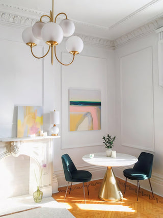 Lustra Lustre en Laiton avec Globe et Bras Courbés
