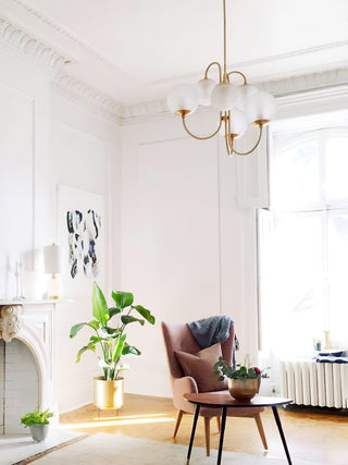Lustra Lustre en Laiton avec Globe et Bras Courbés