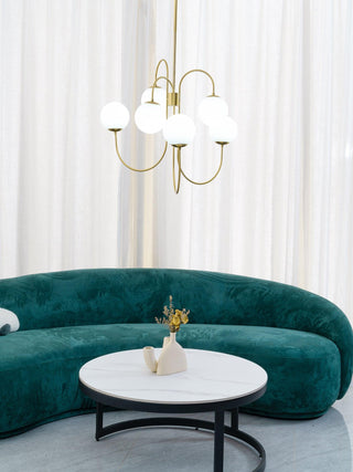 Lustra Lustre en Laiton avec Globe et Bras Courbés