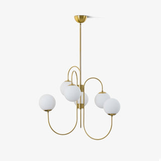 Lustra Lustre en Laiton avec Globe et Bras Courbés