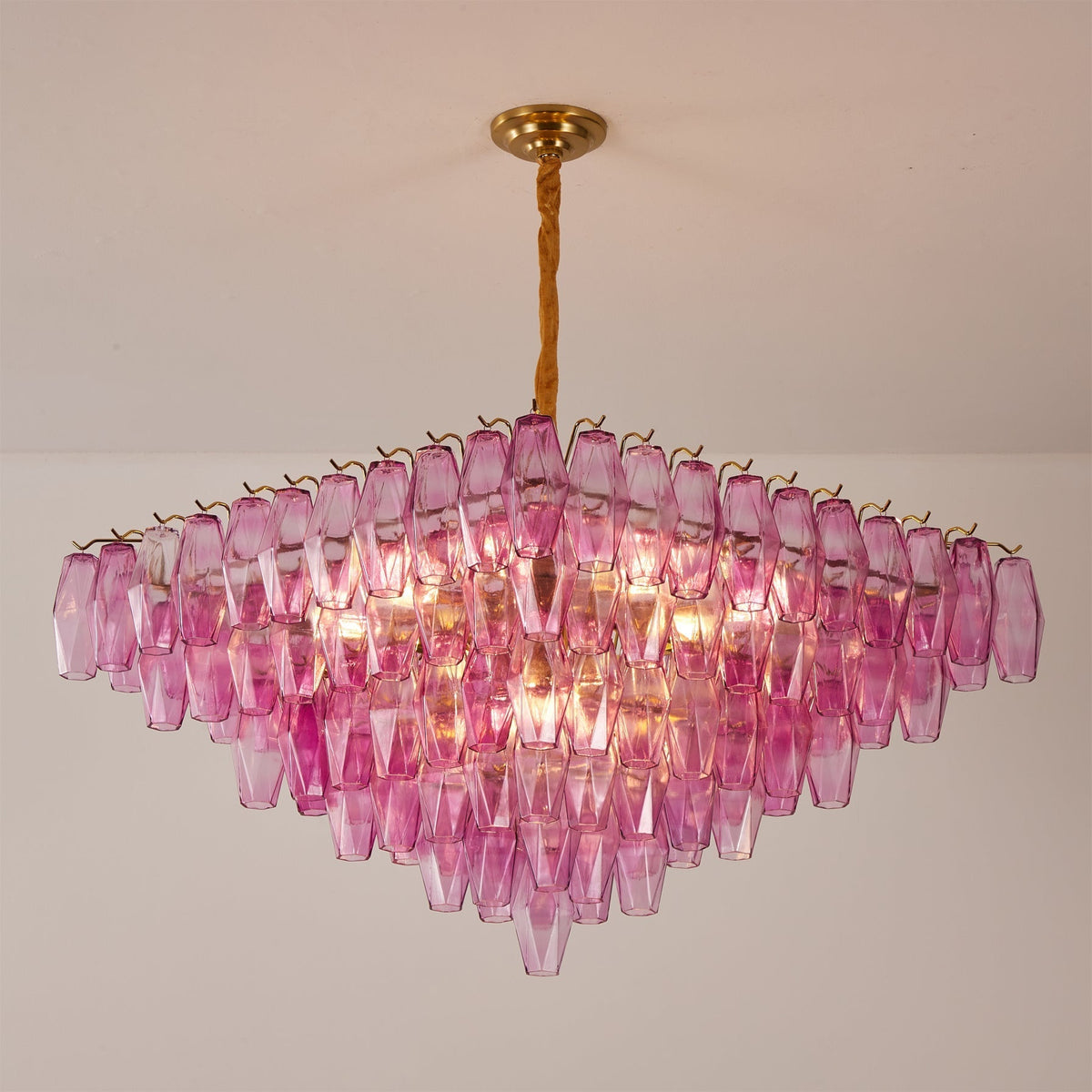 Side profile of the multi-tiered chandelier.
