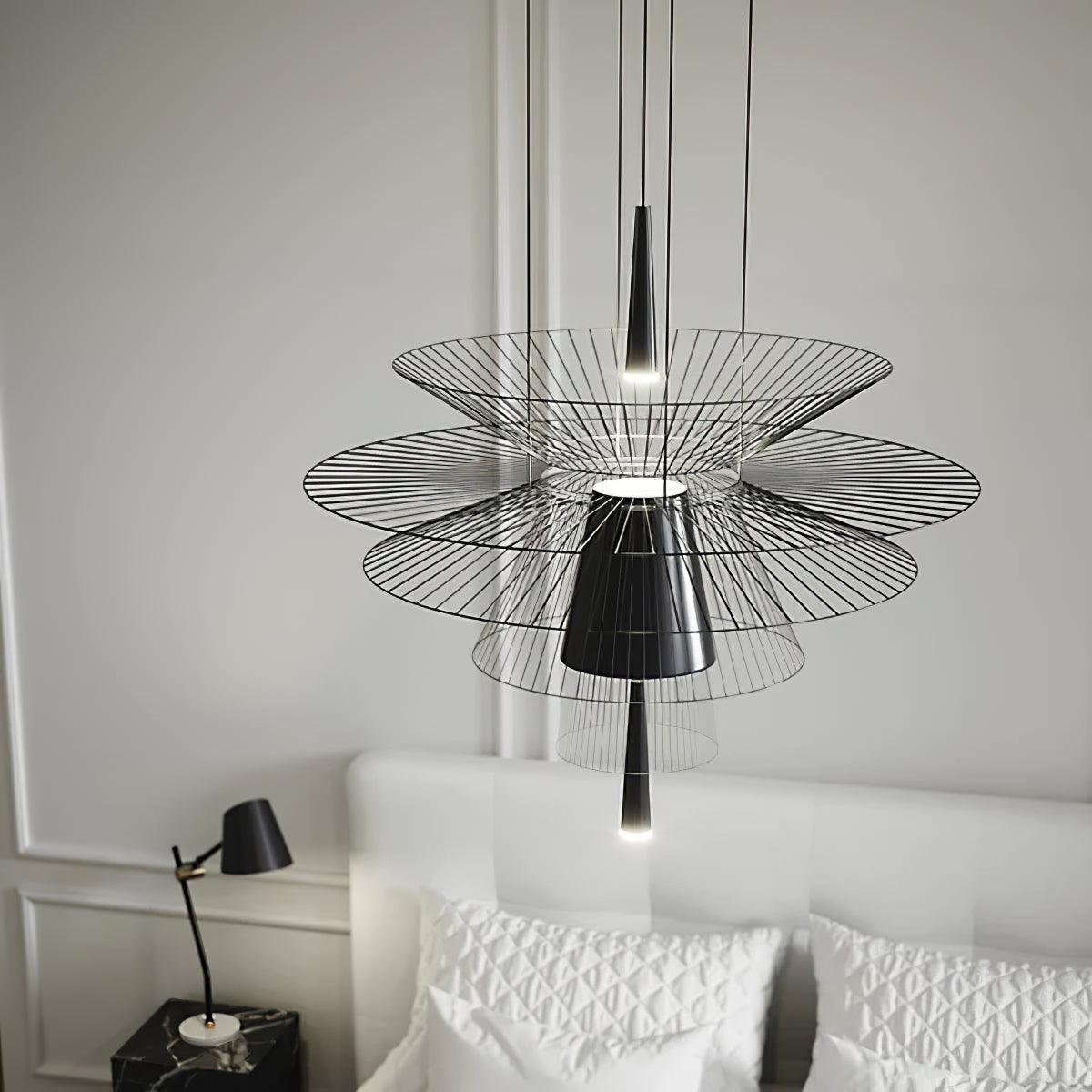 Chandelier Sculptural Layered Wire Frame Statement Bold Modern Centerpiece-Neutral Decor