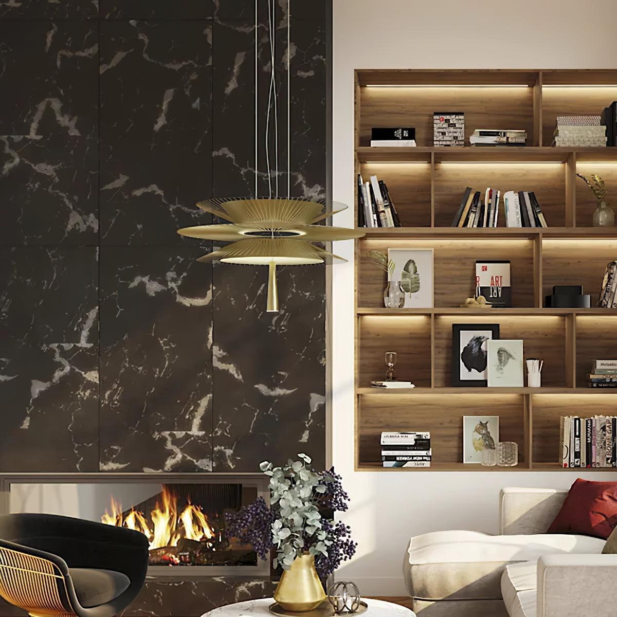 Chandelier Sculptural Layered Wire Frame Statement Bold Modern Centerpiece-Neutral Decor