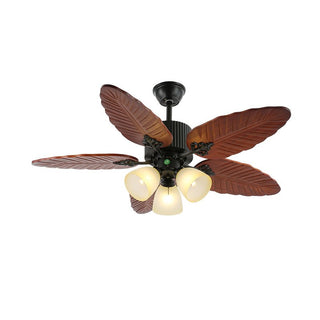 Plafonnier Ventilateur Virella en Bois Tropical et Verre