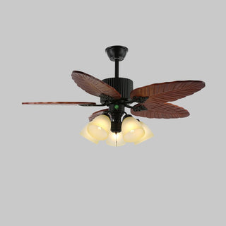 Plafonnier Ventilateur Virella en Bois Tropical et Verre