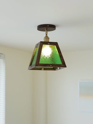 Green Patterned Glass Ceiling Light-Neutral Decor