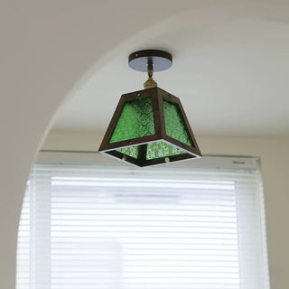Green Patterned Glass Ceiling Light-Neutral Decor