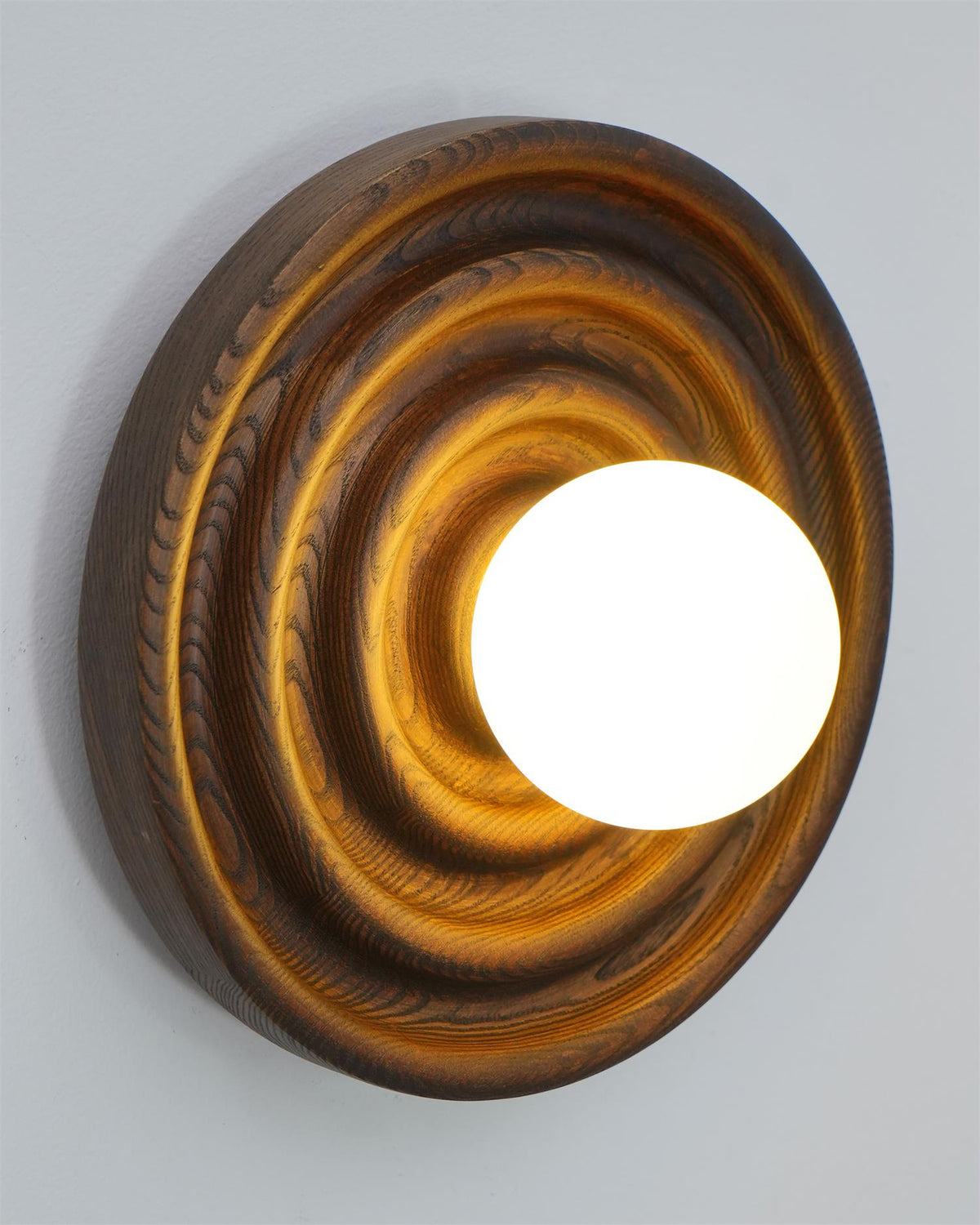Liora Wall Lamp Ripple with Ash Wood Body and Glass Globe Shade-Neutral Decor