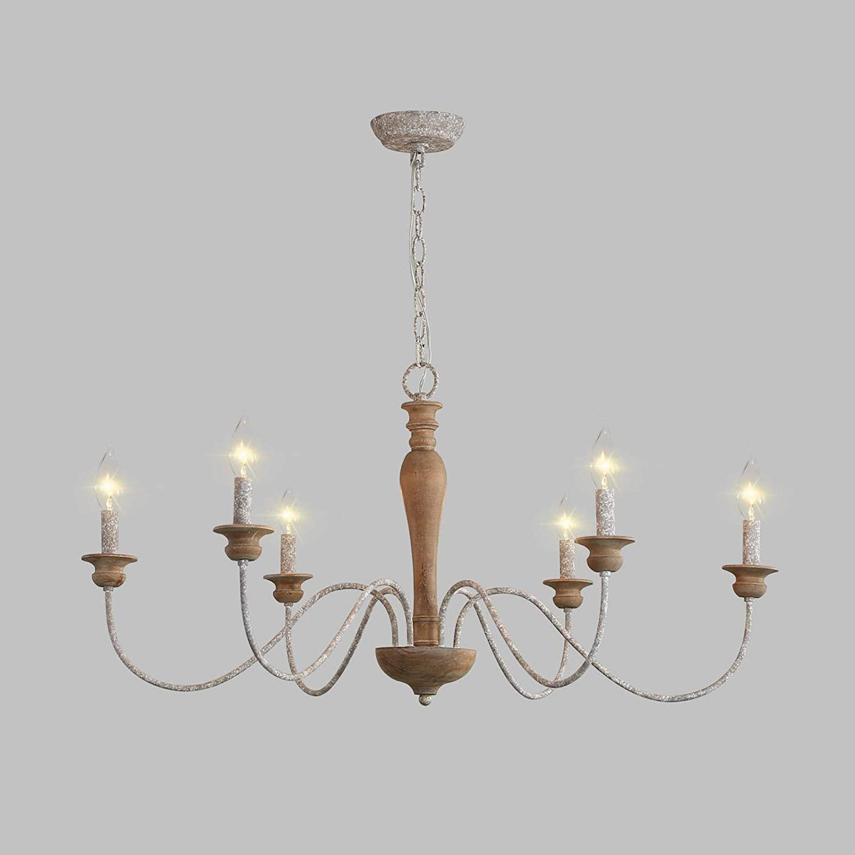Illoros Lustre Bois Sculpté à la Main Bougie Vintage