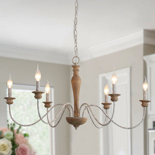 Illoros Lustre Bois Sculpté à la Main Bougie Vintage