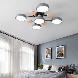 Arisha Plafonnier Rond Moderne, Métal/Bois, Blanc/Vert/Gris, Salon