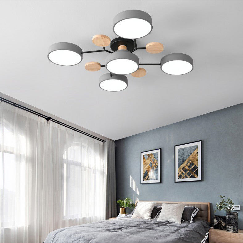 Arisha Plafonnier Rond Moderne, Métal/Bois, Blanc/Vert/Gris, Salon