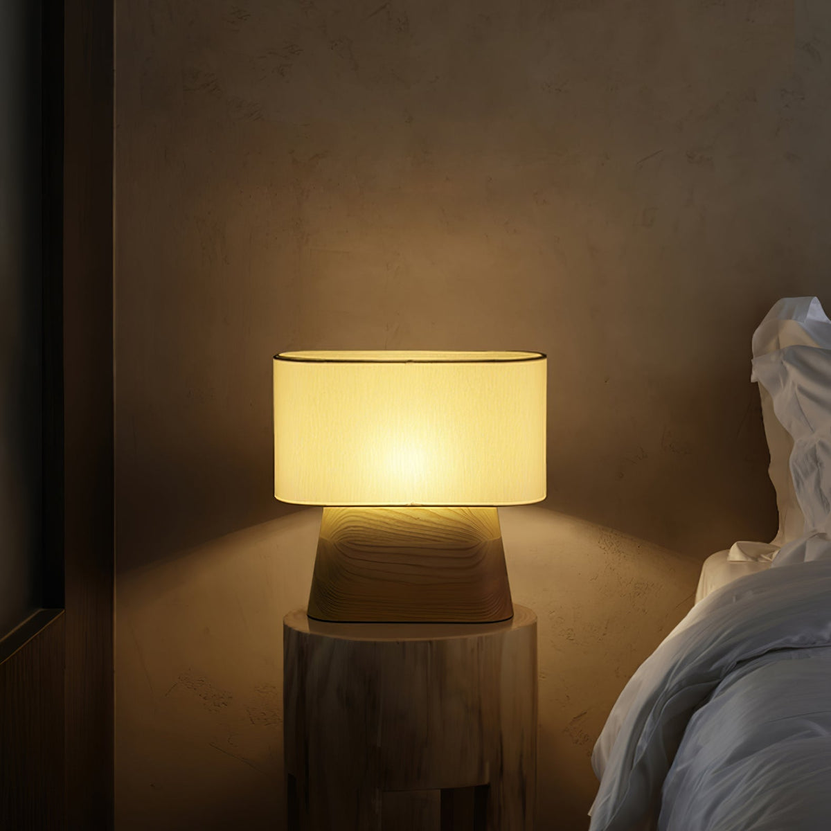 Grashen Lampe de Table en Bois Et Tissu