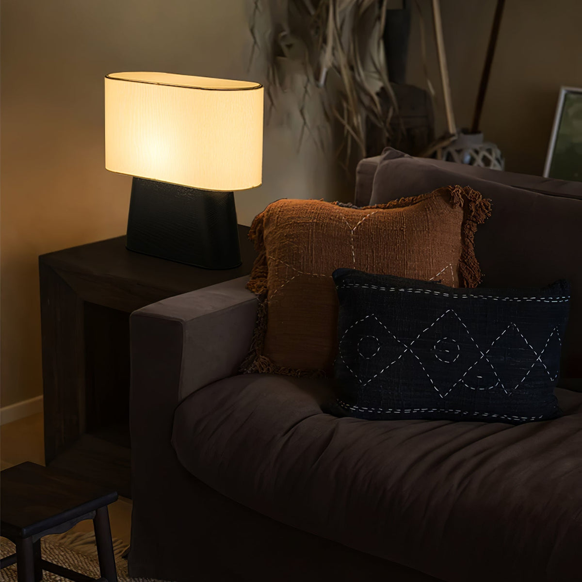 Grashen Lampe de Table en Bois Et Tissu