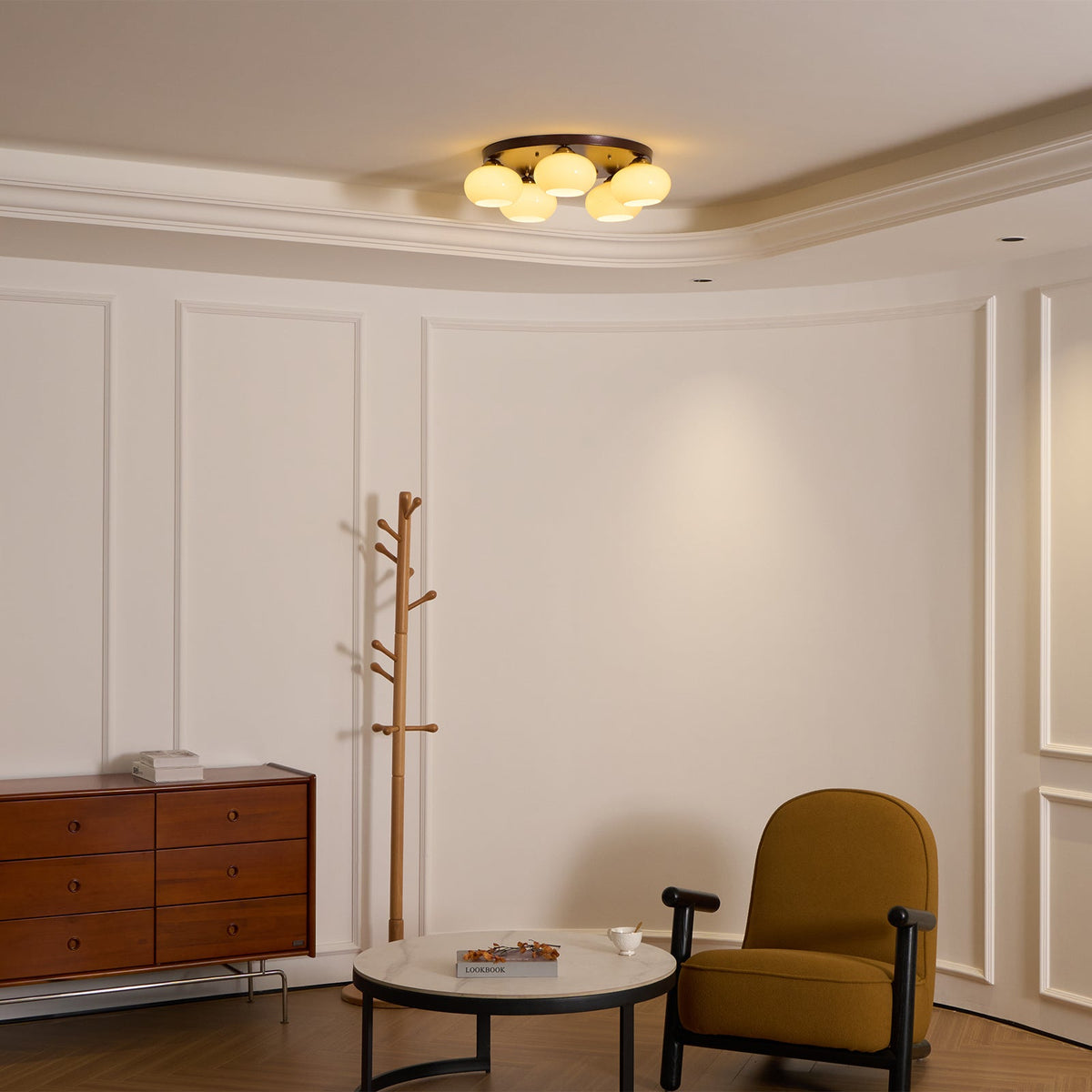 Luno 5-Light Amber Glass Flush Mount Ceiling Light-Neutral Decor