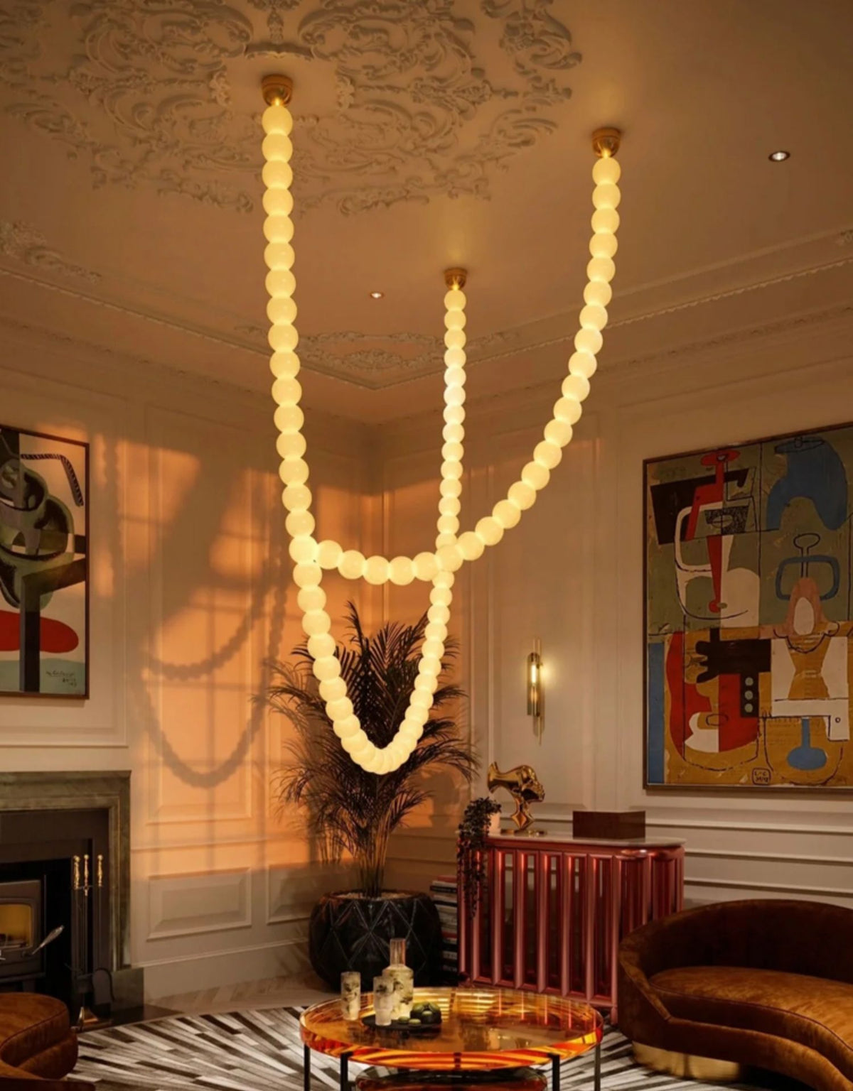 PearlCascade Lustre Perlé en Verre