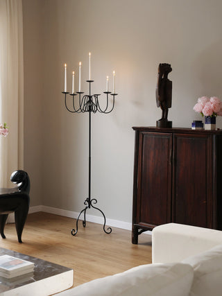Wrought Iron Floor Candelabra-Neutral Decor