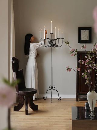 Wrought Iron Floor Candelabra-Neutral Decor