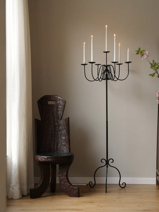Wrought Iron Floor Candelabra-Neutral Decor
