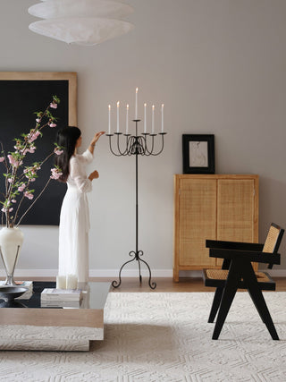 Wrought Iron Floor Candelabra-Neutral Decor