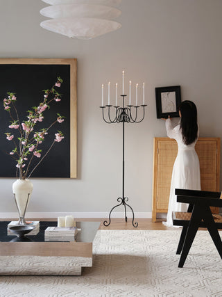 Wrought Iron Floor Candelabra-Neutral Decor