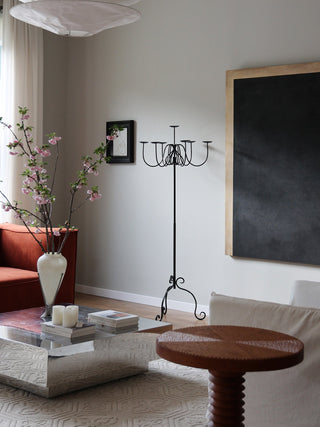Wrought Iron Floor Candelabra-Neutral Decor