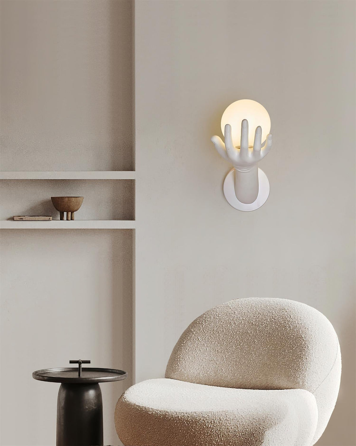 Wall Lamp Polymer Body Hand Shape Globe Shade Wood Grain-Neutral Decor