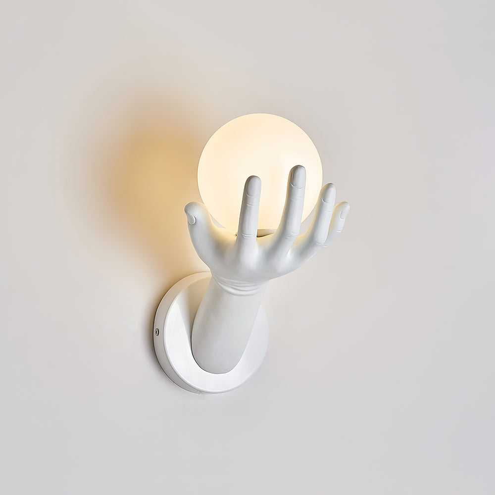 Wall Lamp Polymer Body Hand Shape Globe Shade Wood Grain-Neutral Decor