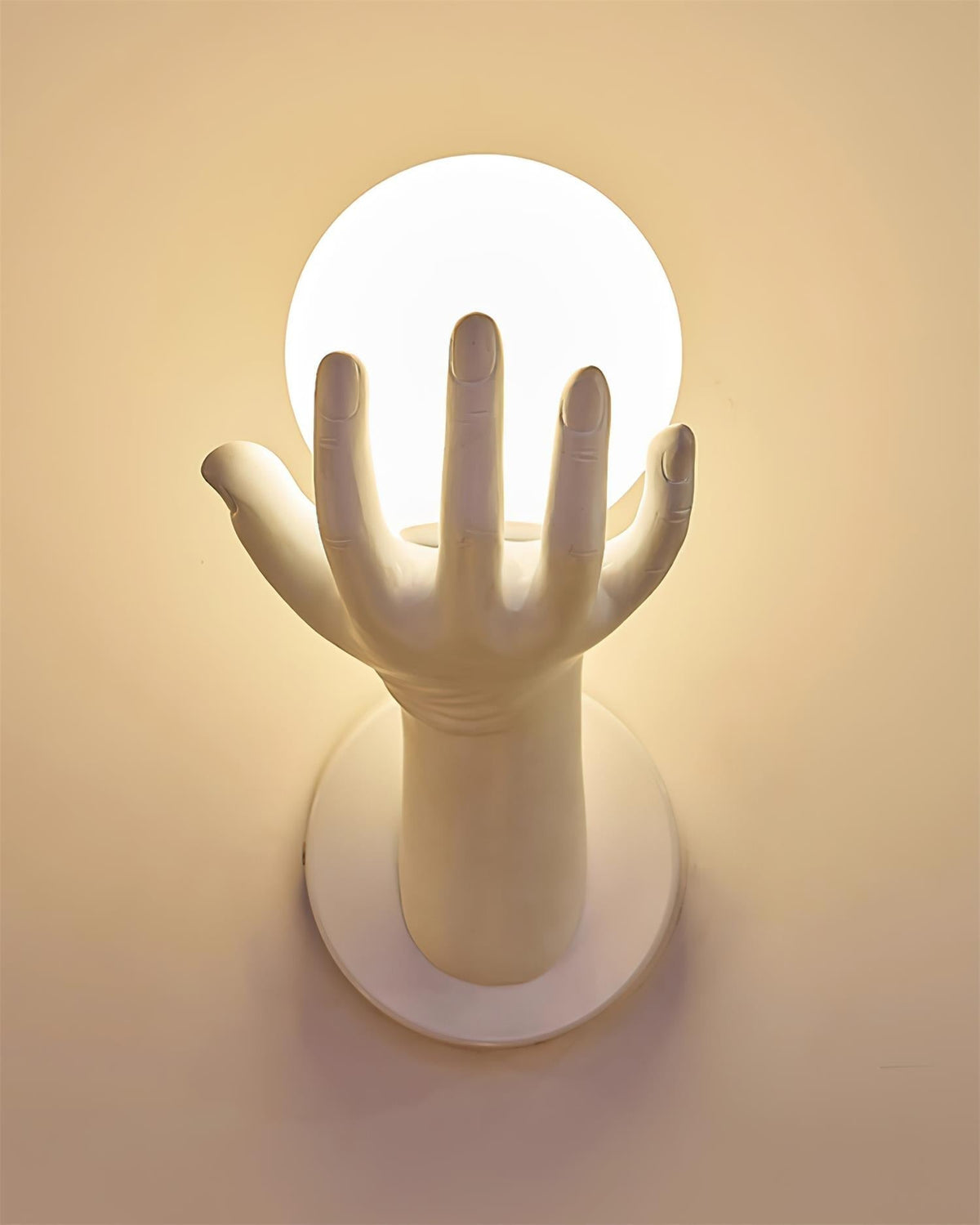 Wall Lamp Polymer Body Hand Shape Globe Shade Wood Grain-Neutral Decor