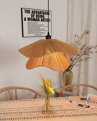 Lustra Suspension Lampe Chapeau de Paille Fait Main à Double Couche
