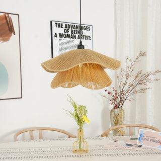 Lustra Suspension Lampe Chapeau de Paille Fait Main à Double Couche