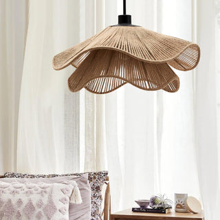 Lustra Suspension Lampe Chapeau de Paille Fait Main à Double Couche
