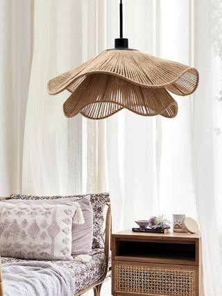 Lustra Suspension Lampe Chapeau de Paille Fait Main à Double Couche