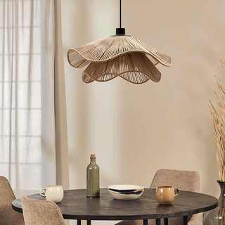 Lustra Suspension Lampe Chapeau de Paille Fait Main à Double Couche