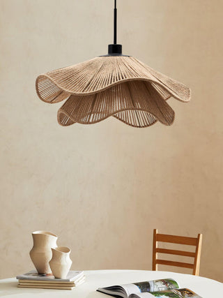 Lustra Suspension Lampe Chapeau de Paille Fait Main à Double Couche