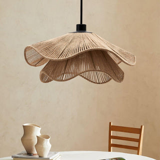 Lustra Suspension Lampe Chapeau de Paille Fait Main à Double Couche