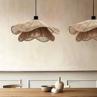 Lustra Suspension Lampe Chapeau de Paille Fait Main à Double Couche