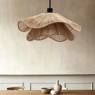 Lustra Suspension Lampe Chapeau de Paille Fait Main à Double Couche
