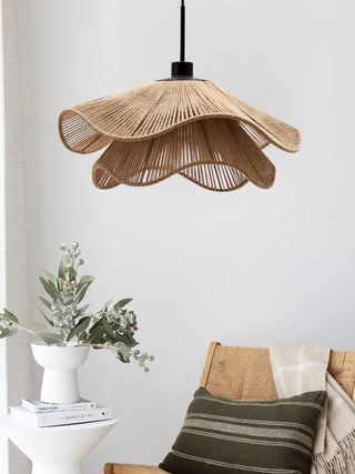 Lustra Suspension Lampe Chapeau de Paille Fait Main à Double Couche